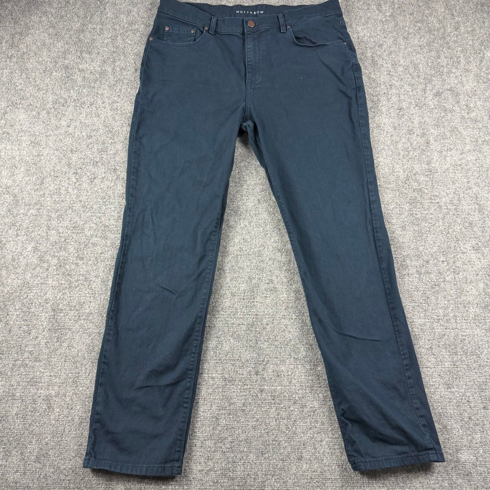 Mott & Bow Slim Fit Pants Mens 36x32 Navy Blue Twill Chino Stretch Casual